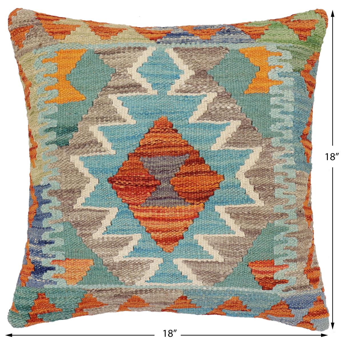 handmade Traditional Pillow Rust Blue Hand-Woven SQUARE 100% WOOL Hand woven turkish pillow2' x 2'