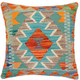 handmade Traditional Pillow Rust Blue Hand-Woven SQUARE 100% WOOL Hand woven turkish pillow2' x 2'