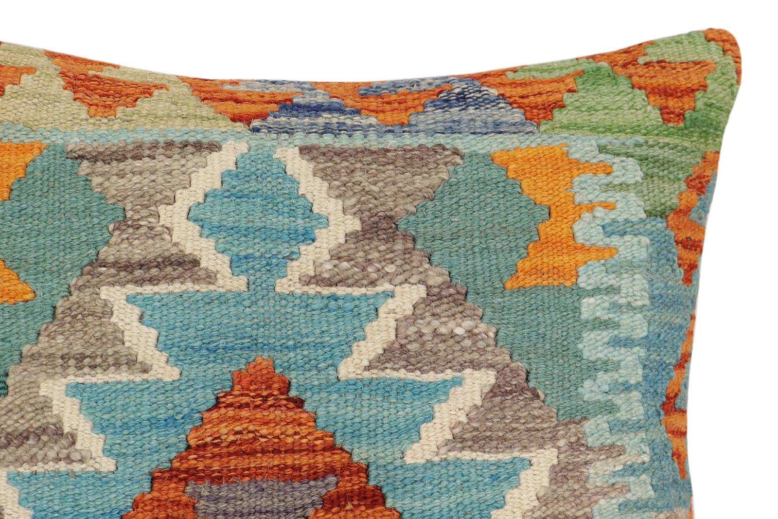 handmade Traditional Pillow Rust Blue Hand-Woven SQUARE 100% WOOL Hand woven turkish pillow2' x 2'