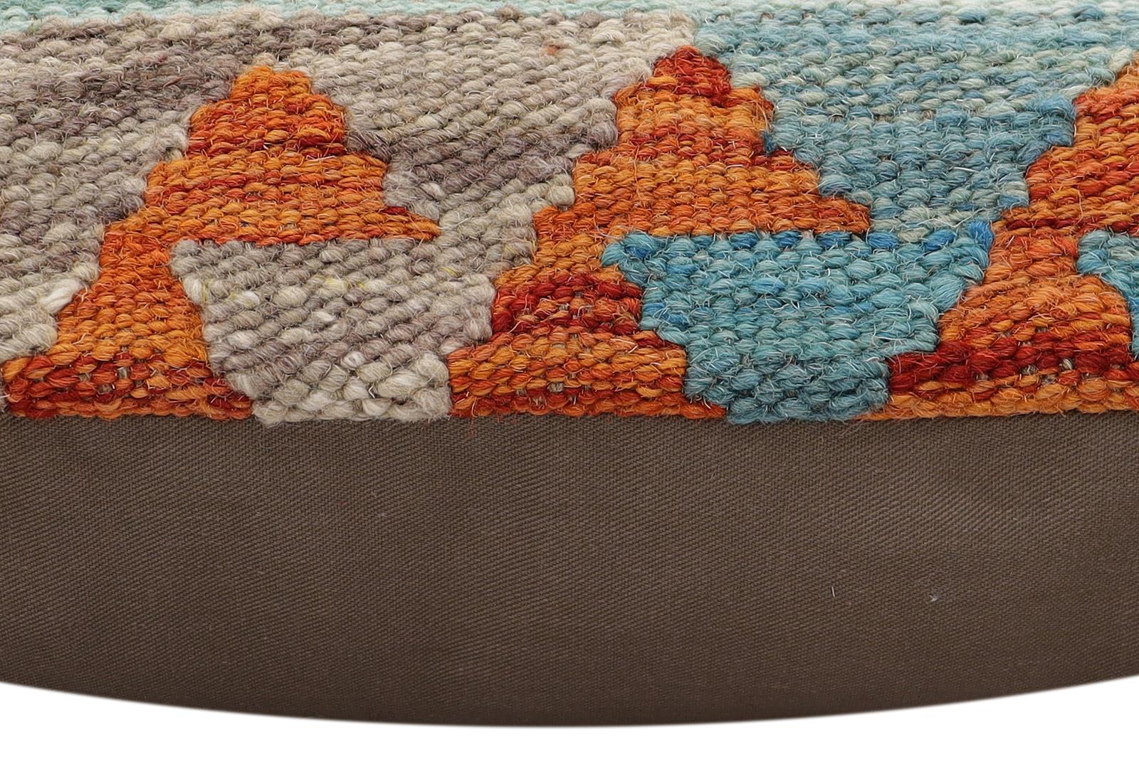 handmade Traditional Pillow Rust Blue Hand-Woven SQUARE 100% WOOL Hand woven turkish pillow2' x 2'