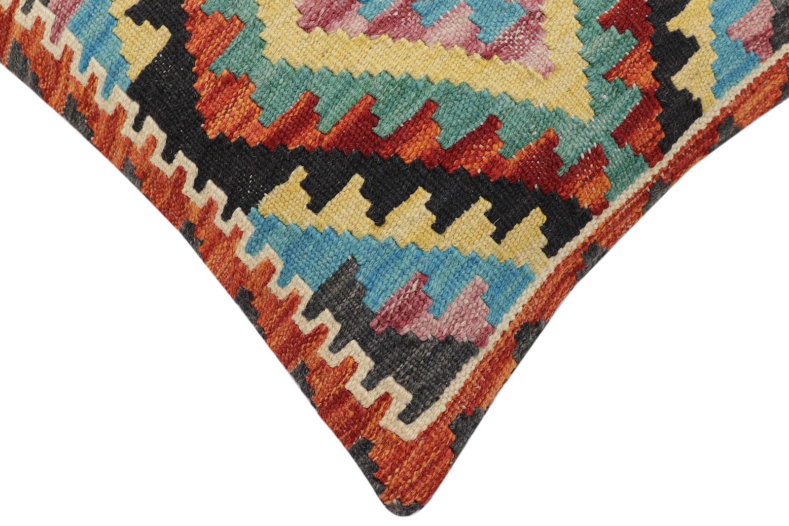 handmade Traditional Pillow Rust Blue Hand-Woven SQUARE 100% WOOL Hand woven turkish pillow2' x 2'