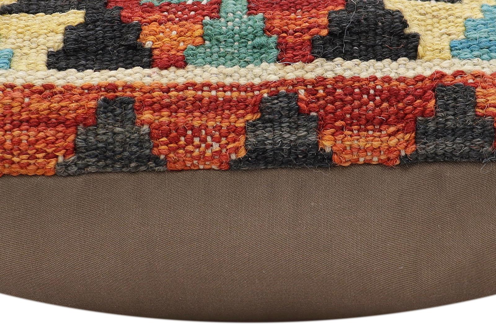 handmade Traditional Pillow Rust Blue Hand-Woven SQUARE 100% WOOL Hand woven turkish pillow2' x 2'