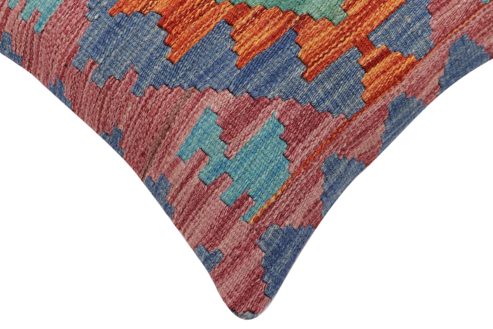 handmade Traditional Pillow Rust Blue Hand-Woven SQUARE 100% WOOL Hand woven turkish pillow2' x 2'