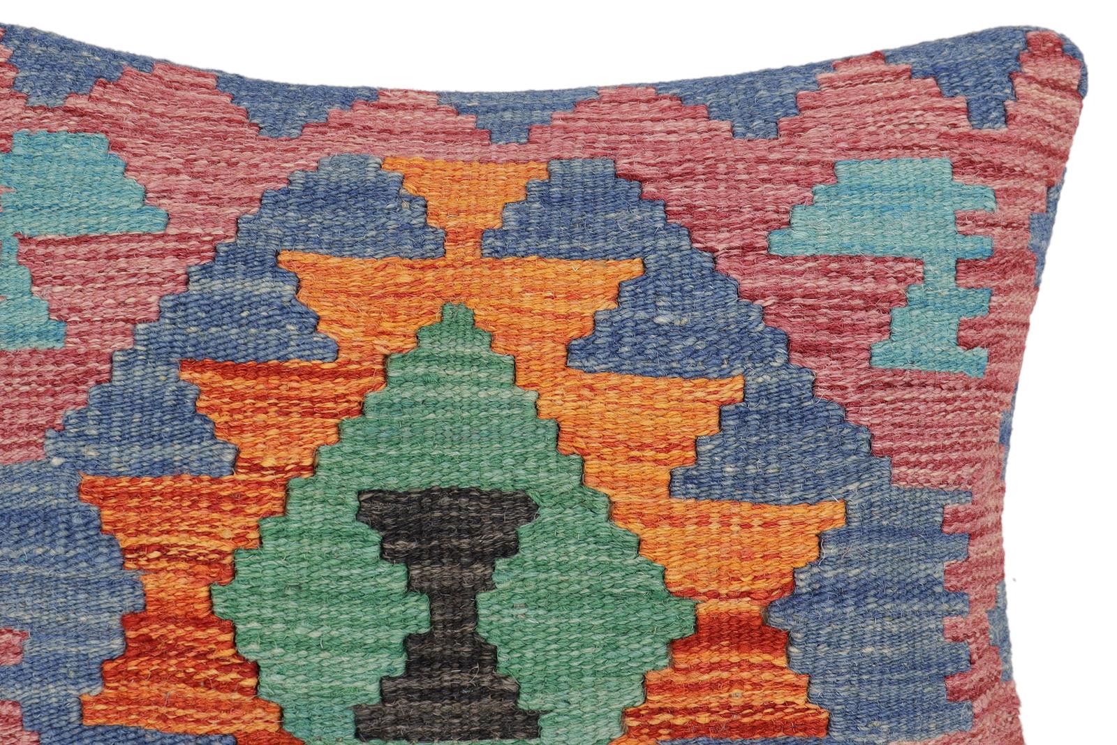 handmade Traditional Pillow Rust Blue Hand-Woven SQUARE 100% WOOL Hand woven turkish pillow2' x 2'