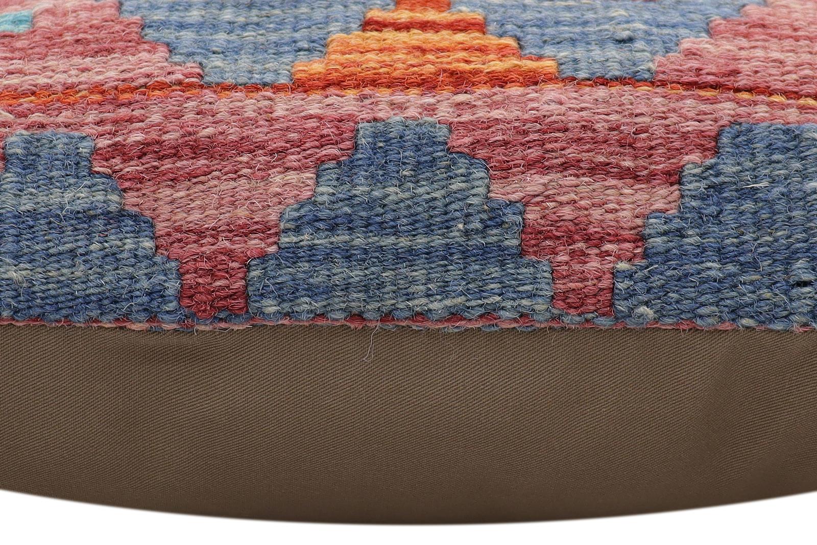 handmade Traditional Pillow Rust Blue Hand-Woven SQUARE 100% WOOL Hand woven turkish pillow2' x 2'