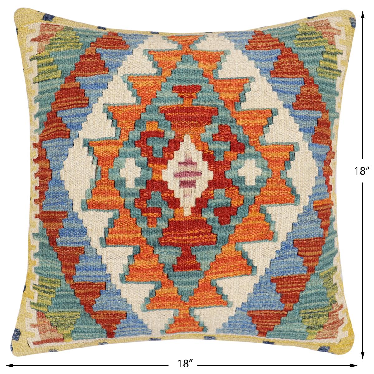 handmade Traditional Pillow Rust Blue Hand-Woven SQUARE 100% WOOL Hand woven turkish pillow2' x 2'