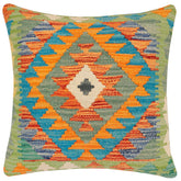 handmade Traditional Pillow Rust Blue Hand-Woven SQUARE 100% WOOL Hand woven turkish pillow2' x 2'