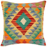 handmade Traditional Pillow Rust Blue Hand-Woven SQUARE 100% WOOL Hand woven turkish pillow 2 x 2