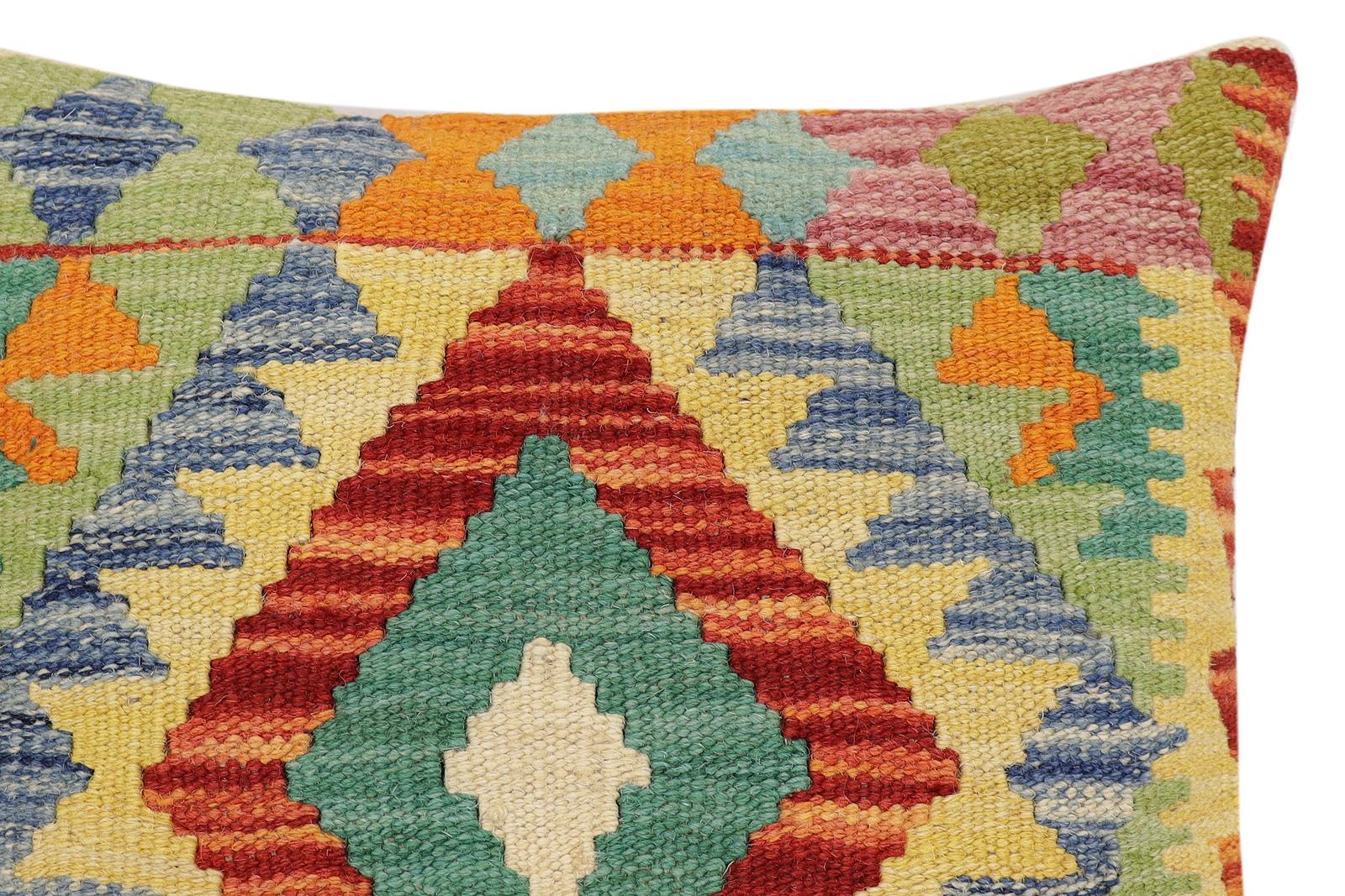 handmade Traditional Pillow Rust Blue Hand-Woven SQUARE 100% WOOL  Hand woven turkish pillow  2 x 2