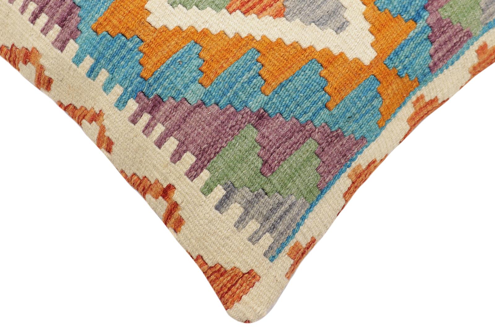 handmade Traditional Pillow Rust Blue Hand-Woven SQUARE 100% WOOL Hand woven turkish pillow2' x 2'