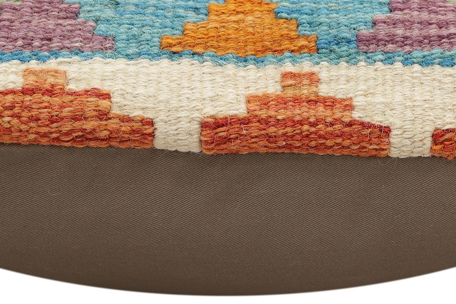 handmade Traditional Pillow Rust Blue Hand-Woven SQUARE 100% WOOL Hand woven turkish pillow2' x 2'