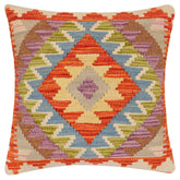 handmade Traditional Pillow Rust Blue Hand-Woven SQUARE 100% WOOL Hand woven turkish pillow2' x 2'