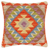 handmade Traditional Pillow Rust Blue Hand-Woven SQUARE 100% WOOL Hand woven turkish pillow2' x 2'