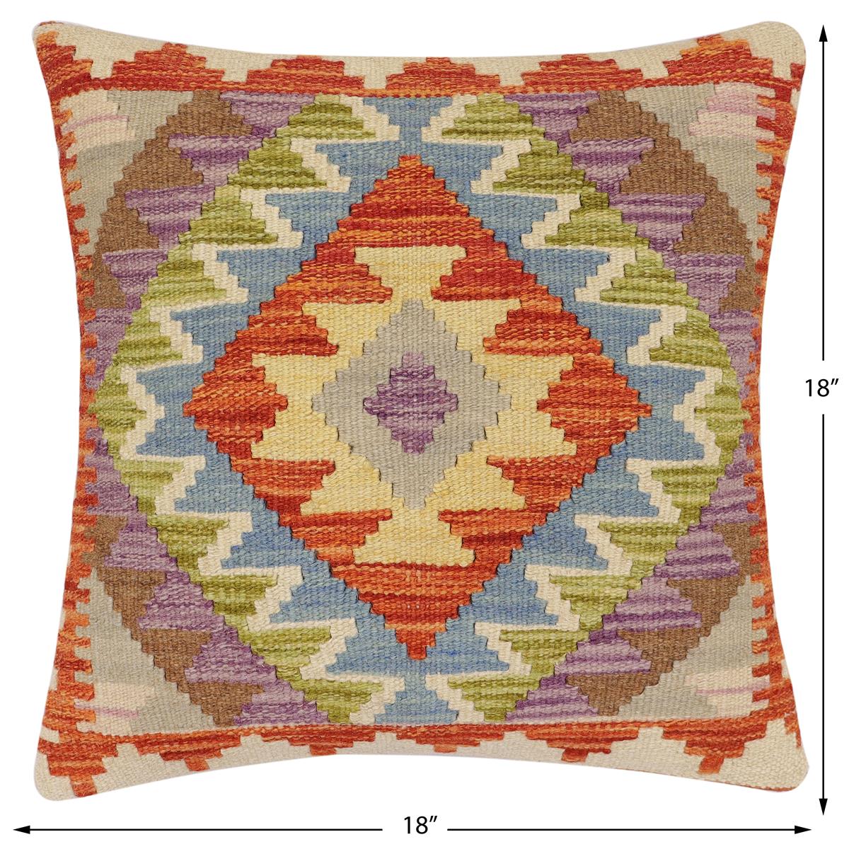 handmade Traditional Pillow Rust Blue Hand-Woven SQUARE 100% WOOL Hand woven turkish pillow2' x 2'