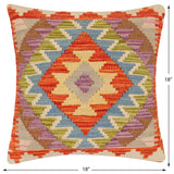 handmade Traditional Pillow Rust Blue Hand-Woven SQUARE 100% WOOL Hand woven turkish pillow2' x 2'