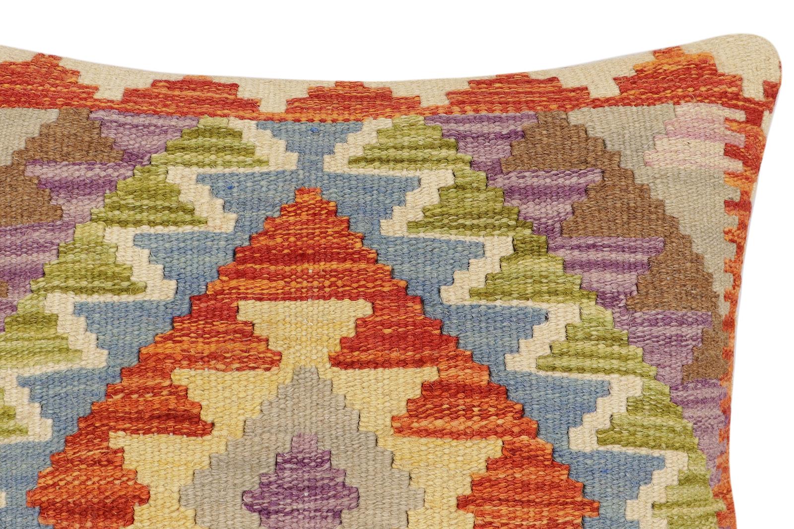 handmade Traditional Pillow Rust Blue Hand-Woven SQUARE 100% WOOL Hand woven turkish pillow2' x 2'