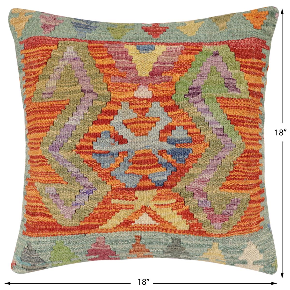 handmade Traditional Pillow Rust Blue Hand-Woven SQUARE 100% WOOL Hand woven turkish pillow2' x 2'