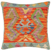 handmade Traditional Pillow Rust Blue Hand-Woven SQUARE 100% WOOL Hand woven turkish pillow2' x 2'