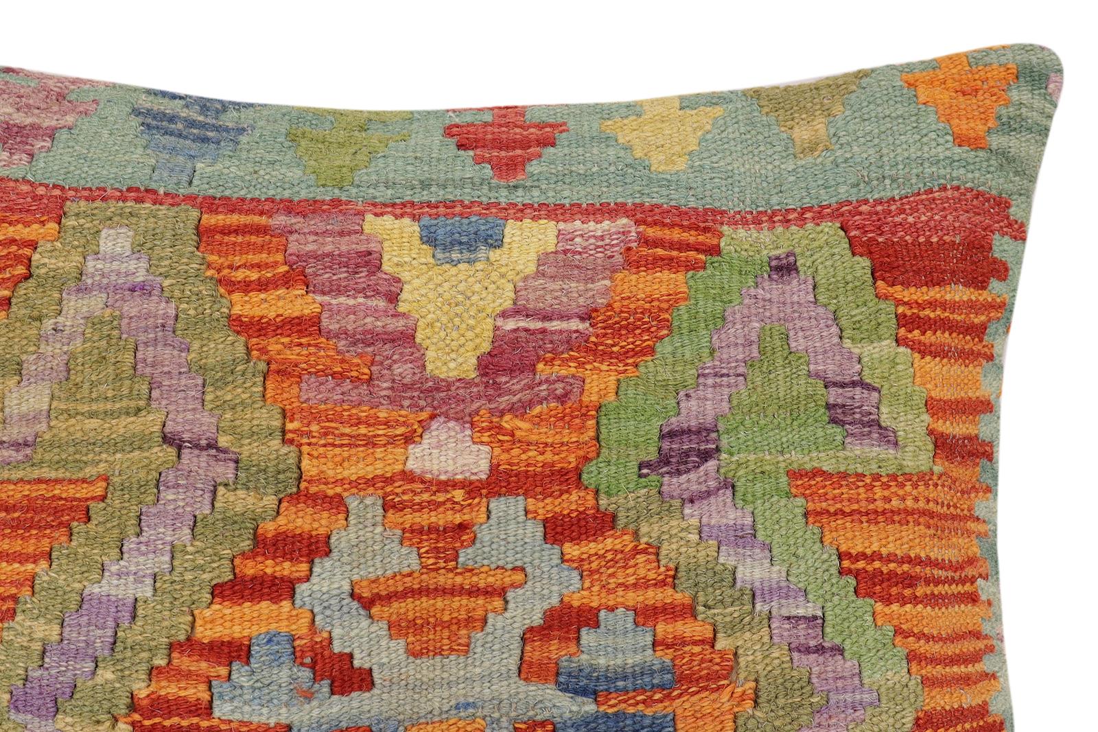 handmade Traditional Pillow Rust Blue Hand-Woven SQUARE 100% WOOL Hand woven turkish pillow2' x 2'