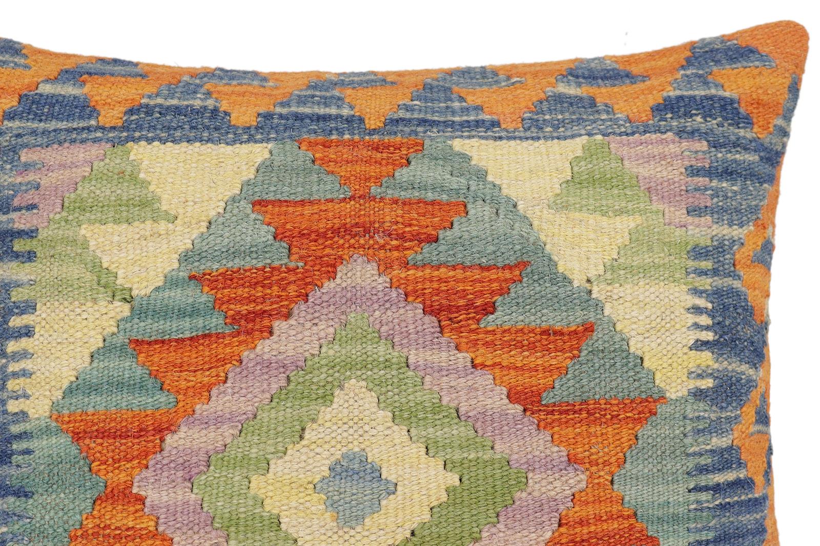 handmade Traditional Pillow Rust Blue Hand-Woven SQUARE 100% WOOL Hand woven turkish pillow2' x 2'