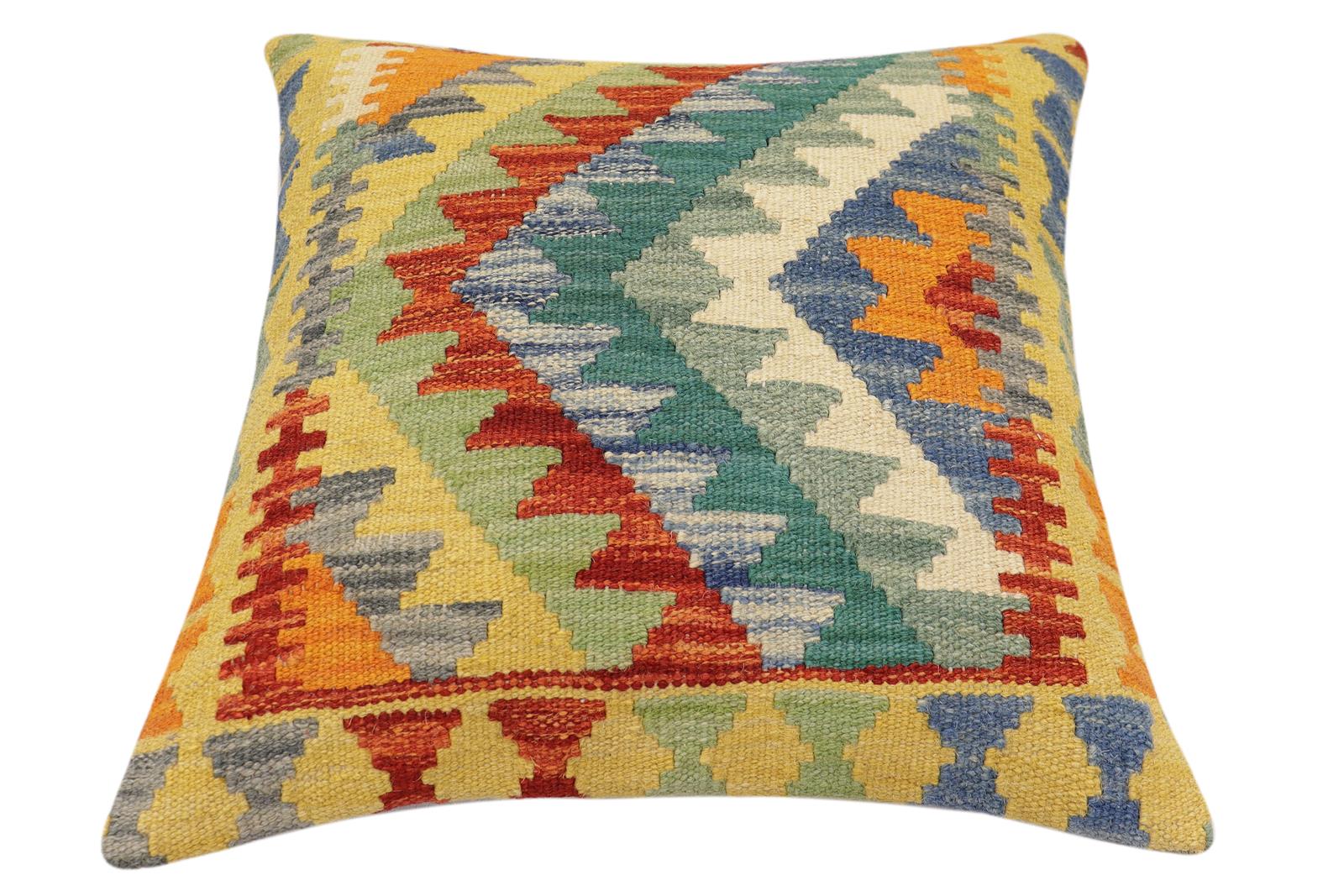 handmade Traditional Pillow Rust Blue Hand-Woven SQUARE 100% WOOL Hand woven turkish pillow2' x 2'