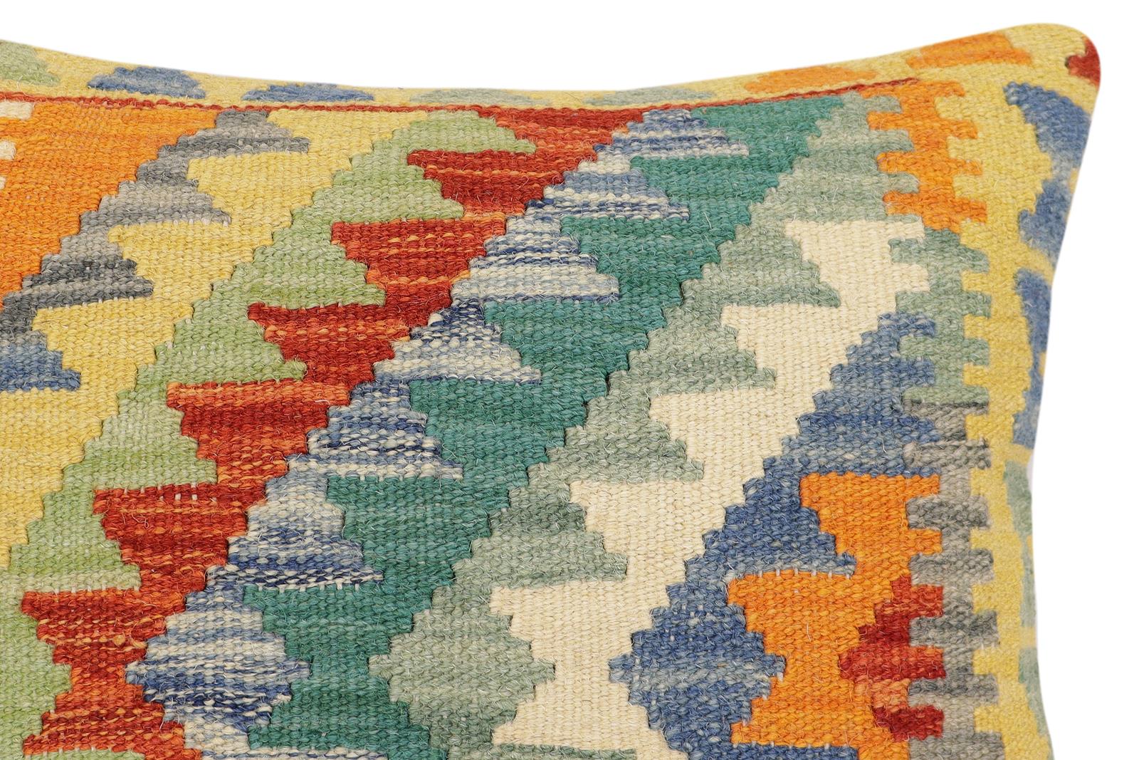 handmade Traditional Pillow Rust Blue Hand-Woven SQUARE 100% WOOL Hand woven turkish pillow2' x 2'