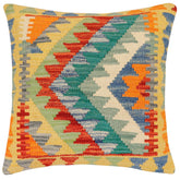 handmade Traditional Pillow Rust Blue Hand-Woven SQUARE 100% WOOL Hand woven turkish pillow2' x 2'