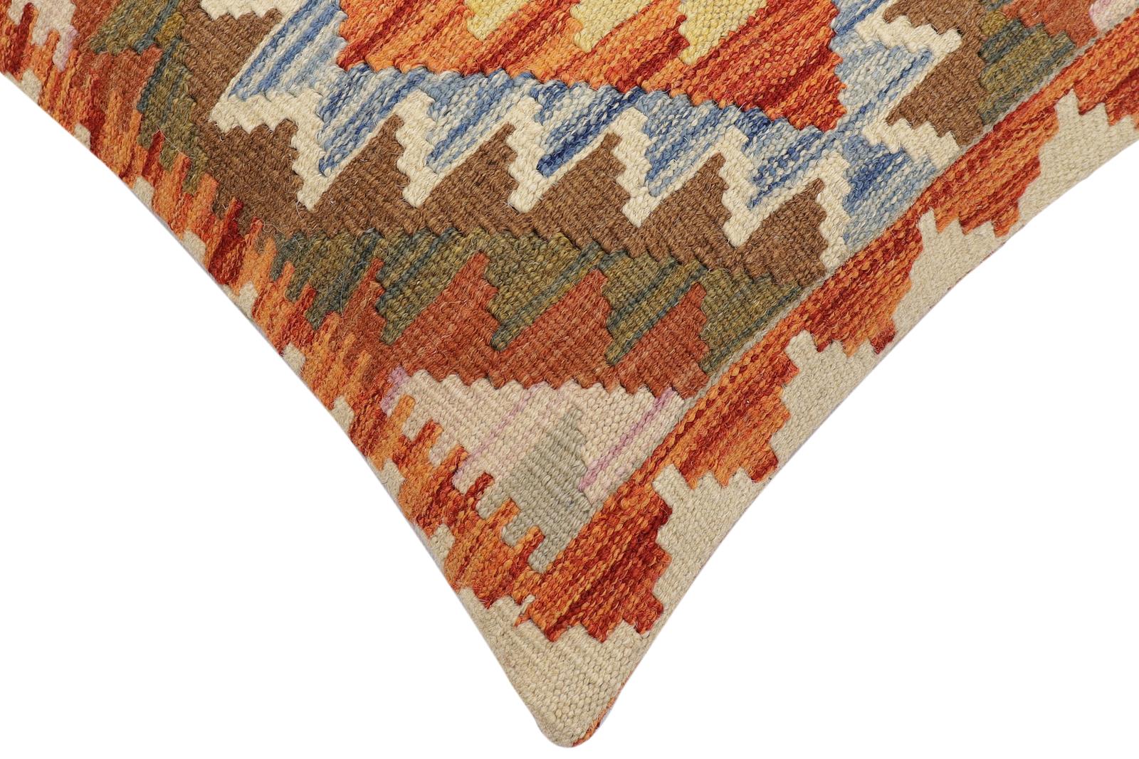 handmade Traditional Pillow Rust Blue Hand-Woven SQUARE 100% WOOL Hand woven turkish pillow2' x 2'