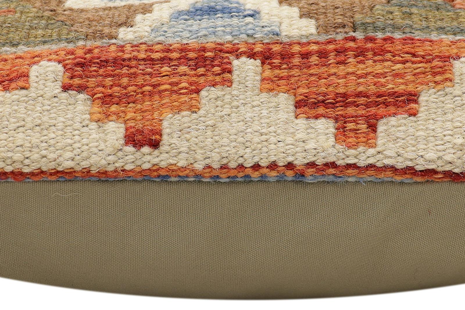 handmade Traditional Pillow Rust Blue Hand-Woven SQUARE 100% WOOL Hand woven turkish pillow2' x 2'