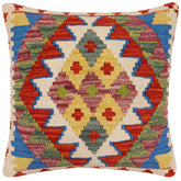 handmade Traditional Pillow Rust Blue Hand-Woven SQUARE 100% WOOL Hand woven turkish pillow2' x 2'