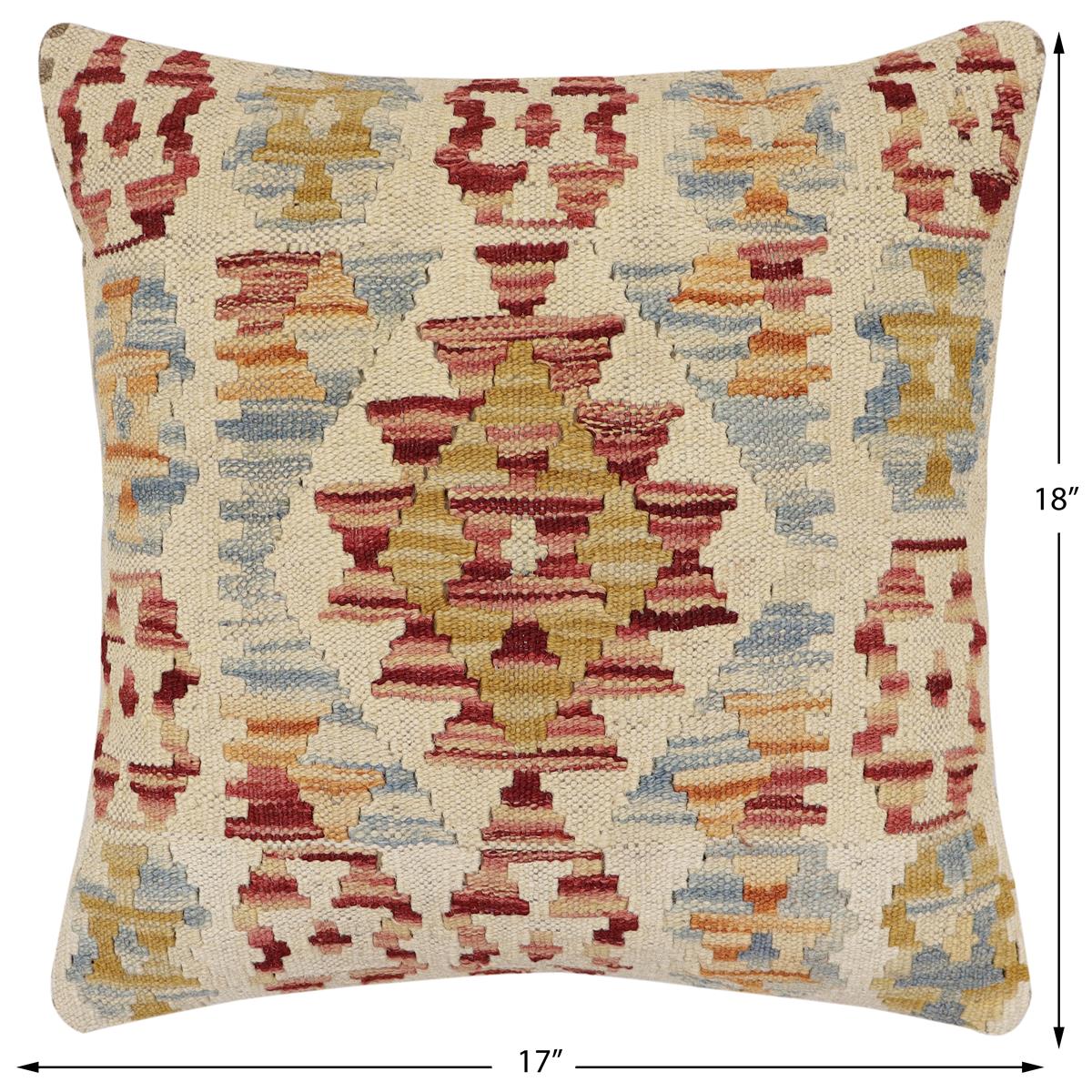 handmade Traditional Pillow Red Beige Hand-Woven SQUARE 100% WOOL  Hand woven turkish pillow  2 x 2