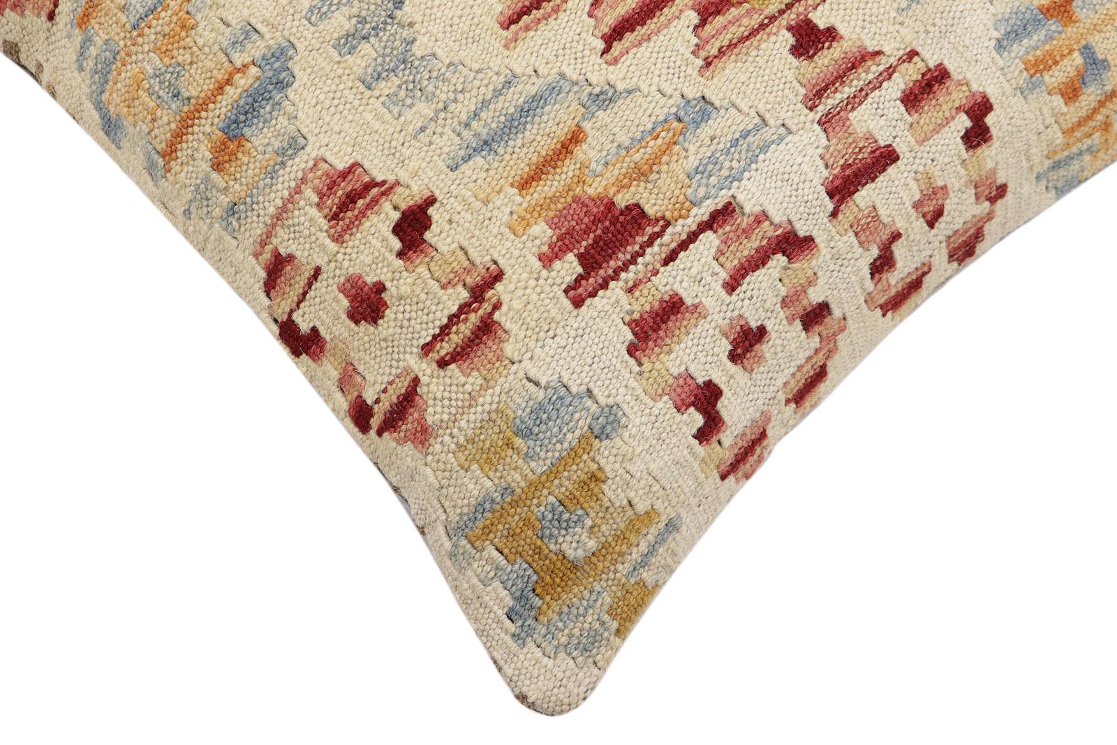 handmade Traditional Pillow Red Beige Hand-Woven SQUARE 100% WOOL  Hand woven turkish pillow  2 x 2