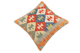 handmade Traditional Pillow Rust Blue Hand-Woven SQUARE 100% WOOL  Hand woven turkish pillow  2 x 2