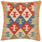 handmade Traditional Pillow Rust Blue Hand-Woven SQUARE 100% WOOL Hand woven turkish pillow 2 x 2