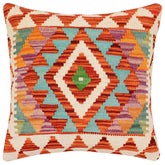 handmade Traditional Pillow Rust Blue Hand-Woven SQUARE 100% WOOL Hand woven turkish pillow 2 x 2