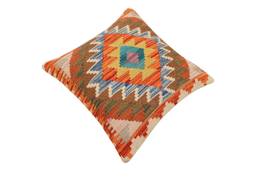 handmade Traditional Pillow Rust Blue Hand-Woven SQUARE 100% WOOL Hand woven turkish pillow2' x 2'