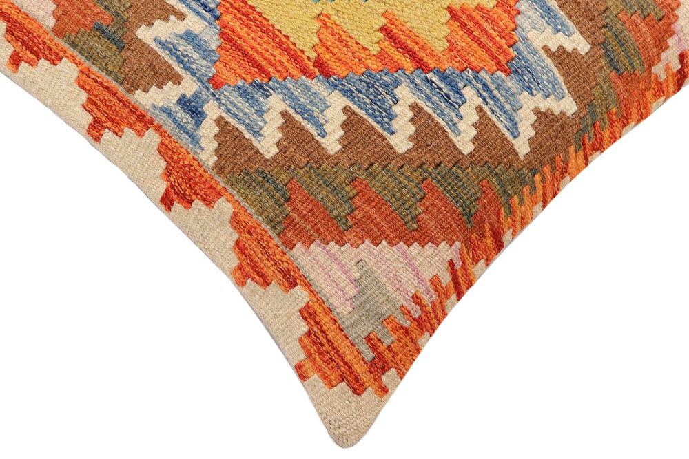 handmade Traditional Pillow Rust Blue Hand-Woven SQUARE 100% WOOL Hand woven turkish pillow2' x 2'