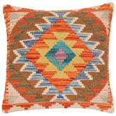 handmade Traditional Pillow Rust Blue Hand-Woven SQUARE 100% WOOL Hand woven turkish pillow2' x 2'