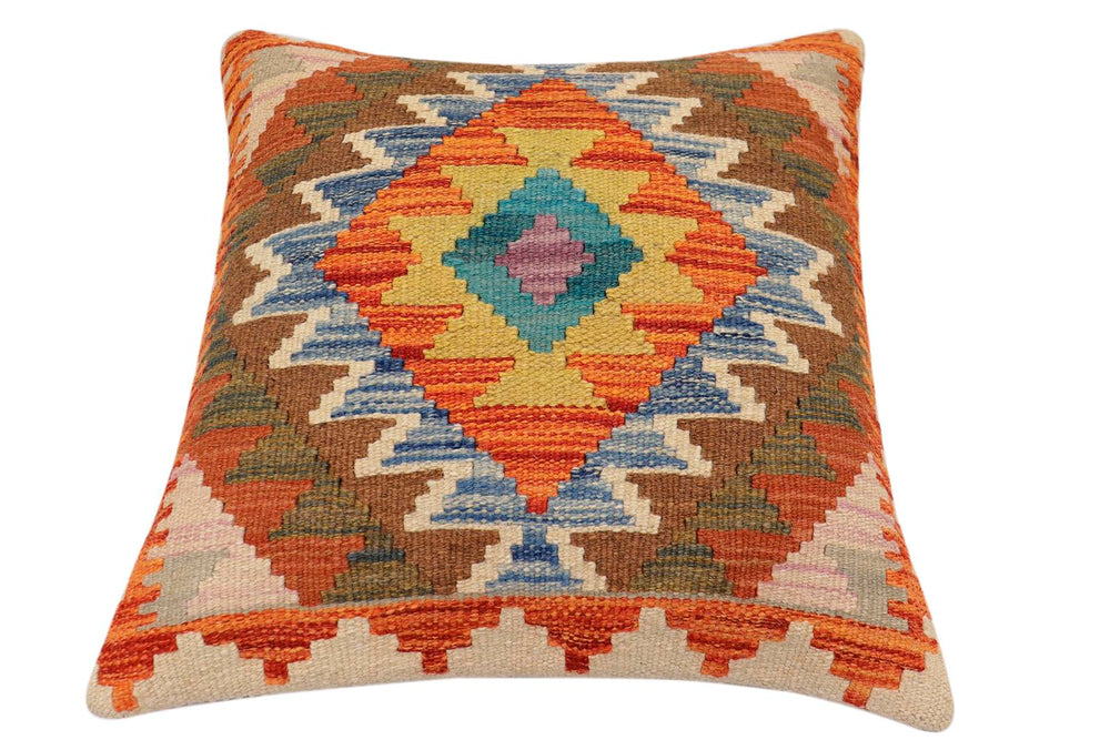 handmade Traditional Pillow Rust Blue Hand-Woven SQUARE 100% WOOL Hand woven turkish pillow2' x 2'