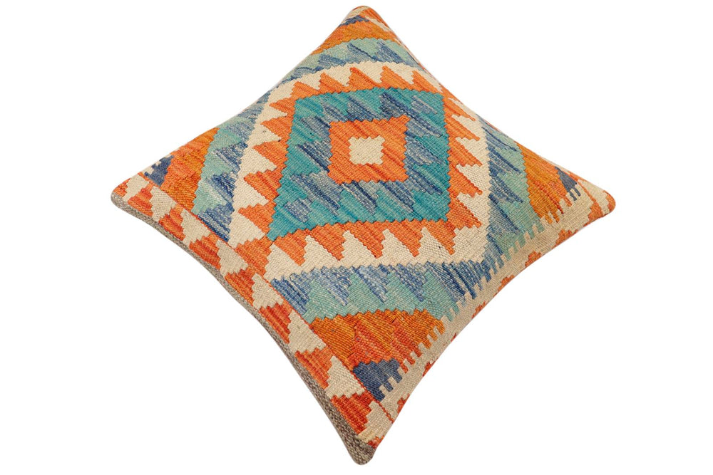 handmade Traditional Pillow Rust Blue Hand-Woven SQUARE 100% WOOL Hand woven turkish pillow2' x 2'