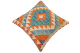 handmade Traditional Pillow Rust Blue Hand-Woven SQUARE 100% WOOL Hand woven turkish pillow2' x 2'