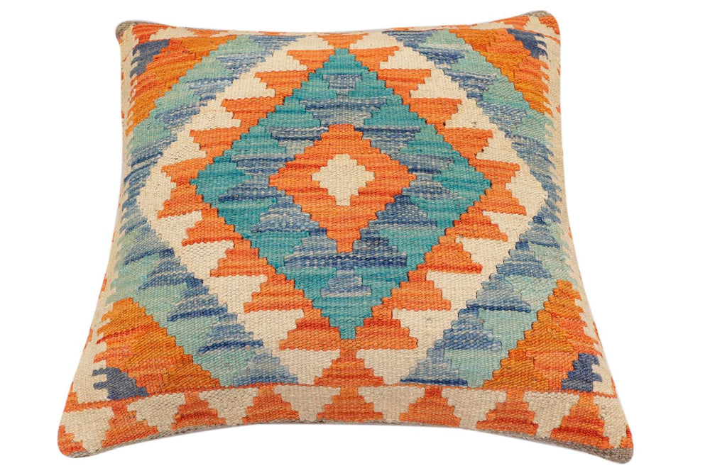 handmade Traditional Pillow Rust Blue Hand-Woven SQUARE 100% WOOL Hand woven turkish pillow2' x 2'