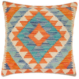 handmade Traditional Pillow Rust Blue Hand-Woven SQUARE 100% WOOL Hand woven turkish pillow2' x 2'