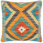 handmade Traditional Pillow Rust Blue Hand-Woven SQUARE 100% WOOL Hand woven turkish pillow2' x 2'