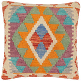 handmade Traditional Pillow Rust Blue Hand-Woven SQUARE 100% WOOL Hand woven turkish pillow2' x 2'