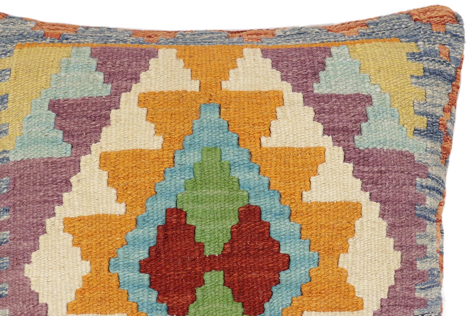 handmade Traditional Pillow Rust Blue Hand-Woven SQUARE 100% WOOL Hand woven turkish pillow2' x 2'