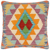 handmade Traditional Pillow Rust Blue Hand-Woven SQUARE 100% WOOL Hand woven turkish pillow2' x 2'