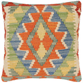 handmade Traditional Pillow Rust Blue Hand-Woven SQUARE 100% WOOL Hand woven turkish pillow 2 x 2