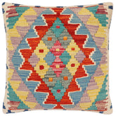 handmade Traditional Pillow Rust Blue Hand-Woven SQUARE 100% WOOL Hand woven turkish pillow2' x 2'