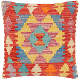handmade Traditional Pillow Rust Blue Hand-Woven SQUARE 100% WOOL Hand woven turkish pillow2 x 2